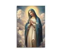 sfjjkh Religious Posters Virgin Mary Lilies White Robe Blue Cloak Pray Poster Wall Art Canvas Aesthetic Cover Painting for Living Room Bed Room 20x30inch(50x75cm) Unframe-style