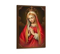 sfjjkh Religious Posters Virgin Mary Red Robe Golden Crown Praying Dark Frame Poster Wall Art Canvas Aesthetic Cover Painting for Living Room Bed Room 16x24inch(40x60cm) Frame-style
