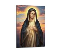 sfjjkh Religious Posters Virgin Mary Seaside Dusk Rays Pray Hands Poster Wall Art Canvas Aesthetic Cover Painting for Living Room Bed Room 20x30inch(50x75cm) Frame-style