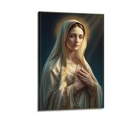 sfjjkh Religious Posters Virgin Mary White Gold Cloak Patterns Pray Poster Wall Art Canvas Aesthetic Cover Painting for Living Room Bed Room 20x30inch(50x75cm) Frame-style