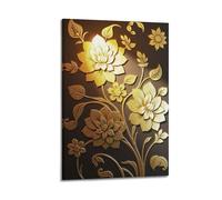 sfjjkh Shiny Gold Flowers on Dark Brown Poster Wall Art Canvas Aesthetic Cover Painting for Living Room Bed Room 24x36inch(60x90cm) Frame-style