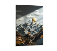 sfjjkh Snowy Mountains with Golden Moon Poster Wall Art Canvas Aesthetic Cover Painting for Living Room Bed Room 12x18inch(30x45cm) Frame-style