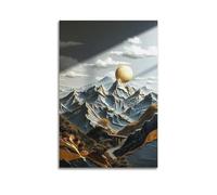 sfjjkh Snowy Mountains with Golden Moon Poster Wall Art Canvas Aesthetic Cover Painting for Living Room Bed Room 16x24inch(40x60cm) Unframe-style