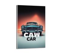 sfjjkh Teal Retro Car Bold Front Text Poster Poster Wall Art Canvas Aesthetic Cover Painting for Living Room Bed Room 24x36inch(60x90cm) Frame-style