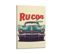 sfjjkh Teal Retro Car Red Bold Text Light Back Poster Wall Art Canvas Aesthetic Cover Painting for Living Room Bed Room 20x30inch(50x75cm) Frame-style