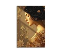 sfjjkh Woman Profile Golden Floral Decor Poster Wall Art Canvas Aesthetic Cover Painting for Living Room Bed Room 08x12inch(20x30cm) Unframe-style