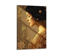 sfjjkh Woman Profile Golden Floral Decor Poster Wall Art Canvas Aesthetic Cover Painting for Living Room Bed Room 16x24inch(40x60cm) Frame-style