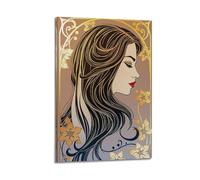 sfjjkh Woman Profile Golden Hair Floral Decor Poster Wall Art Canvas Aesthetic Cover Painting for Living Room Bed Room 12x18inch(30x45cm) Frame-style