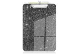 SFLHHDM Clear Glitter Clipboards, Plastic Clipboard with Pen Holder, Clip Boards 8.5x11 with Low Profile Clip, Cute Hanging Clip Board for Office School Supplies Sparkly Clipboard (Ink Black)