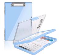 SFLHHDM Clipboard with Storage,Heavy Duty Clip Boards 8.5x11 with 2 Storage Case,Clear Visible Panel Storage Clipboards,Side Opening Nursing Clipboard Folder for Office Supplies-Aqua Blue
