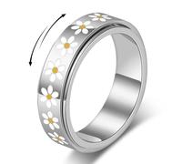 Sfloemm Daisy Fidget Ring for Anxiety Relief - 18K Gold Plated Spinner Band for Stress Relief, Stainless Steel Statement Flower Ring for Women, Thoughtful Gift for Birthday, Valentine's Day, Size 6-10