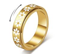 Sfloemm Daisy Ring Anxiety Relief Ring 18K Gold Plated Spinner Ring Stress Relief Stainless Steel Flower Ring for Women Thoughtful Gift for, 6-10, Stainless Steel, No Gemstones