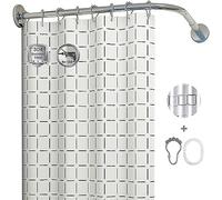 SFNIOKFG Adjustable L Shaped Curved Shower Curtain Rod No Drilling,Extendable Corner Shower Rod,Bath Curtain Rail Bar Pole for Bathroom Bathtub,with Shower Curtain and Hook