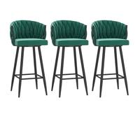 SFNIOKFG Set of 3 Green Velvet Swivel Bar Stools for Kitchen Island Counter Height Woven Back Design (Seat Height 75cm)