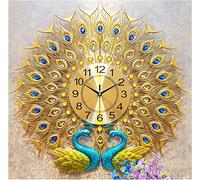SFNIOKFG Wall Clock,Vintage Decorative Clock Peacock Large Iron Art Gold Silent Clock Modern Blue Gemstone Wall Decoration Clock for Living Room, Bedroom, Kitchen, Home Decor
