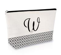 Sfodiary Alphabet Initial A-Z Makeup Bag Letter Cosmetic Bag Friendship Gift Birthday Gift for Women Monogram Travel Pouch Gift for Her Best Friends Graduation Christmas Wedding Gift, W