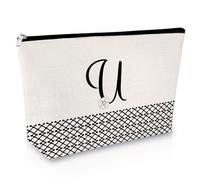 Sfodiary Alphabet Initial A-Z Makeup Bag Letter Cosmetic Bag Friendship Gift Birthday Gift for Women Monogram Travel Pouch Gift for Her Best Friends Graduation Christmas Wedding Gift, U