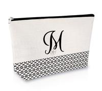 Sfodiary Alphabet Initial A-Z Makeup Bag Letter Cosmetic Bag Friendship Gift Birthday Gift for Women Monogram Travel Pouch Gift for Her Best Friends Graduation Christmas Wedding Gift, M