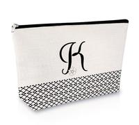 Sfodiary Alphabet Initial A-Z Makeup Bag Letter Cosmetic Bag Friendship Gift Birthday Gift for Women Monogram Travel Pouch Gift for Her Best Friends Graduation Christmas Wedding Gift, K