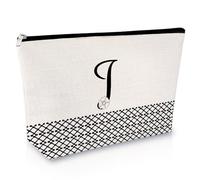 Sfodiary Alphabet Initial A-Z Makeup Bag Letter Cosmetic Bag Friendship Gift Birthday Gift for Women Monogram Travel Pouch Gift for Her Best Friends Graduation Christmas Wedding Gift, J