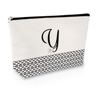 Sfodiary Alphabet Initial A-Z Makeup Bag Letter Cosmetic Bag Friendship Gift Birthday Gift for Women Monogram Travel Pouch Gift for Her Best Friends Graduation Christmas Wedding Gift, Y