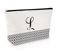 Sfodiary Alphabet Initial A-Z Makeup Bag Letter Cosmetic Bag Friendship Gift Birthday Gift for Women Monogram Travel Pouch Gift for Her Best Friends Graduation Christmas Wedding Gift, L