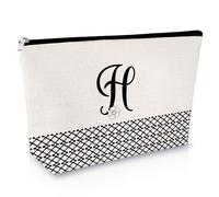 Sfodiary Alphabet Initial A-Z Makeup Bag Letter Cosmetic Bag Friendship Gift Birthday Gift for Women Monogram Travel Pouch Gift for Her Best Friends Graduation Christmas Wedding Gift, H