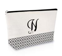 Sfodiary Alphabet Initial A-Z Makeup Bag Letter Cosmetic Bag Friendship Gift Birthday Gift for Women Monogram Travel Pouch Gift for Her Best Friends Graduation Christmas Wedding Gift, N
