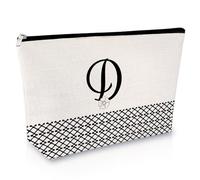 Sfodiary Alphabet Initial A-Z Makeup Bag Letter Cosmetic Bag Friendship Gift Birthday Gift for Women Monogram Travel Pouch Gift for Her Best Friends Graduation Christmas Wedding Gift, D