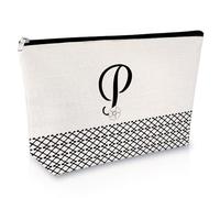 Sfodiary Alphabet Initial A-Z Makeup Bag Letter Cosmetic Bag Friendship Gift Birthday Gift for Women Monogram Travel Pouch Gift for Her Best Friends Graduation Christmas Wedding Gift, P