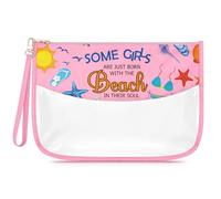 Sfodiary Beach Themed Makeup Bag for Women Summer Vacation Gift for Beach Lover Friendship Graduation Christmas Gift for Sister Friends Teens Zipper Travel Pouch Cosmetic Bag, Pink