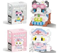 SFODTN Cat Building Blocks, 2PCS Cats DIY Blocks 3D Animal Puzzle Brick Toys Micro Buildings Block Set Building Figures Ornaments Creativity Construction Buildings Bricks Gift for Birthday, Festival