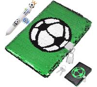 SFODTN Football Boys Diary Notebook with Lock, Soccer Notebook Set with 10 Color Pen Sequin Secret Diary Reversible Glitter Journal Writing Stationery Gift Set for Girls Boys Students Soccer Fans