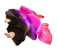 SFOIKVG Belly Dance Fans Real Silk/Imitation Silk Veil Belly Dance Fans 1Pair Long Handmade Dyed Props for Dancers(Color12,180x90cm Real Silk)