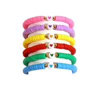 Sfoni 6pcs Friendship Bracelets Set, Colorful Preppy Smile Beaded Stretch Bracelets Stackable Heishi Surfer Clay Bead Bracelets for Girls Elastic Layering Bracelets Songs Album Jewellery Gift Ideas