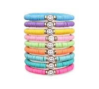 Sfoni 9pcs Friendship Bracelets Set, Colorful Preppy Smile Beaded Stretch Bracelets Stackable Heishi Surfer Clay Bead Bracelets for Girls Elastic Layering Bracelets Songs Album Jewellery Gift Ideas