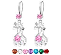 Sfoni Christmas Reindeer Earrings, S925 Silver Sparkling CZ Crystal Dangling Earings Rhinestone Xmas Dangle Hook Earrings Jewellery Gifts for Women Lady Teen Girls, Pink Stone