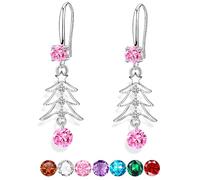 Sfoni Christmas Tree Earrings, S925 Silver Sparkling CZ Crystal Dangling Earings Rhinestone Xmas Tree Earrings Dangle Hook Earring Jewellery Gifts for Women Lady Teen Girls, Pink
