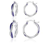 Sfoni Silver Hoop Earrings for Women, Hypoallergenic Sterling Silver Twist Hoop Lightweight Small Sleeper Huggie Hoops with Cubic Zirconia Birthday Christmas Gifts, 15/20mm Blue Hoops