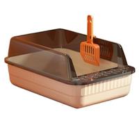 SFQEVHRZ Cat litter tray， High Sides Semi Enclosed PP Material Leakproof Detachable 18L Large Capacity For Small Pets Odor Control(Beige)