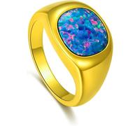 SFQEVHRZ Gemstone Rings, Blue Opal Men's Ring, 925 Sterling Silver Fire Opal Gemstone Ring with Custom Name, Jewelry Gift for Men Husband Father Birthday Christmas Size UK I-Z+6