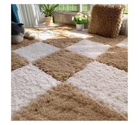 SFQEVHRZ Jigsaw carpet， 12 Pcs Fluffy Plush Interlocking Foam Mat Floor Mats(White+khaki)