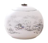 SFQEVHRZ Pet urn， Medium Urns for Human Ashes or Pet Urn, with Beautiful Hand-painted Landscape Paintings(White C)