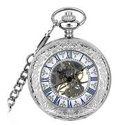 SFQEVHRZ Pocket Watch， Antique Full Silver Stainless Steel Mechanical Men Steampunk Vintage Hand-wind Engraved Fob Pendant Clock Women
