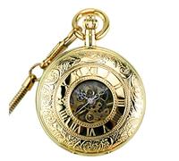 SFQEVHRZ Pocket Watch， Mens Vintage with Chain Pure Copper with Double Opening Carving Mechanical Watches Pendant Clocks Hand Wind with Great Box(Onecolor)