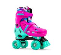 SFR Hurricane IV Adjustable Children’s Quad Skates | Push Button Easy Size Adjustment W. Double Click Lock Plastic Buckle Fastening | Comfortable Liner With Printed Graphics For Toddler Kids Beginner