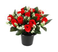 SFS Artificial Flowers For Graves | 12 Head Red Roses With gyp | Ideal For Cemetery,Memorial or Christmas Decorations | Funeral Flowers Cemetery Grave Flowers | Improved Design & Quality