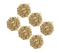 SFSHVF 6PCS Retro Copper Taoist Bagua Feng Shui Pendant Keychain with Short Rope
