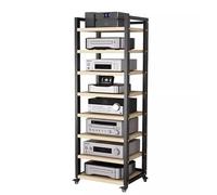 SFSLBFB Audio Rack, AV Media Cabinet with Height Adjustable Shelves & Casters, Heavy Duty 5/6/7 Tier Open Hi-Fi Stand for Stereo Components, DVD Storage, Living Room Entertainment Centre, Small Space