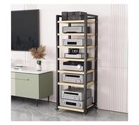 SFSLBFB Audio Rack, AV Media Cabinet with Height Adjustable Shelves & Casters, Heavy Duty 5/6/7 Tier Open Hi-Fi Stand for Stereo Components, DVD Storage, Living Room Entertainment Centre, Small Space